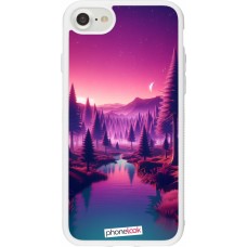 Coque iPhone 7 / 8 / SE (2020, 2022) - Silicone rigide blanc Paysage Violet-Rose