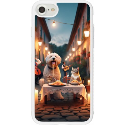 Coque iPhone 7 / 8 / SE (2020, 2022) - Silicone rigide blanc Valentine 2024 Dog & Cat Candlelight