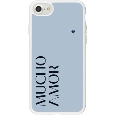 Coque iPhone 7 / 8 / SE (2020, 2022) - Silicone rigide blanc Valentine 2024 mucho amor azul