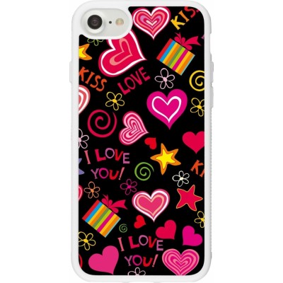 Coque iPhone 7 / 8 / SE (2020, 2022) - Silicone rigide blanc Valentine 2023 love symbols