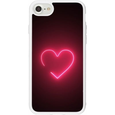 Coque iPhone 7 / 8 / SE (2020, 2022) - Silicone rigide blanc Valentine 2023 single neon heart