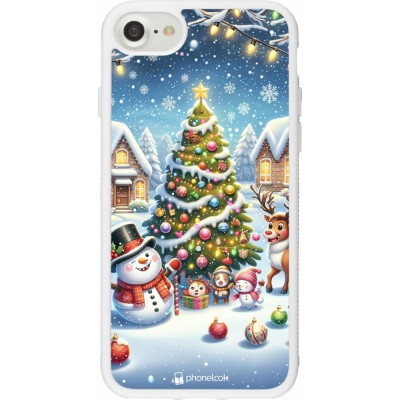 Coque iPhone 7 / 8 / SE (2020, 2022) - Silicone rigide blanc Noël 2023 bonhomme de neige et sapin