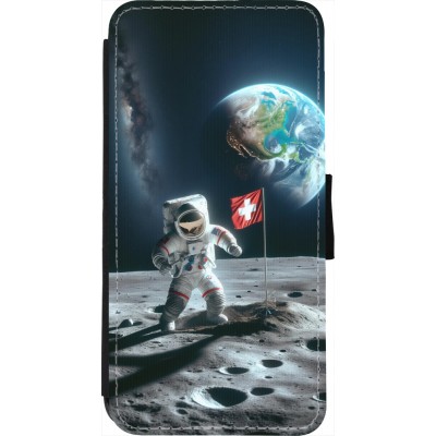 Coque iPhone 7 / 8 / SE (2020, 2022) - Wallet noir Astro Suisse sur lune