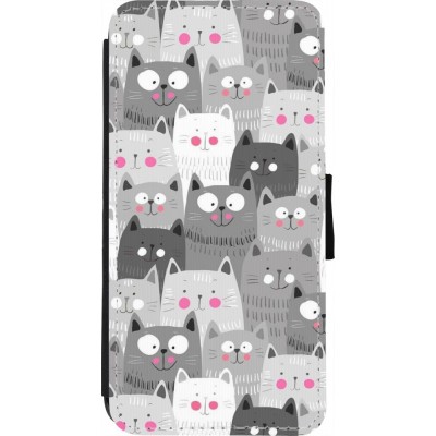 Coque iPhone 7 / 8 / SE (2020, 2022) - Wallet noir Chats gris troupeau