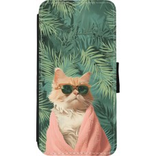 Coque iPhone 7 / 8 / SE (2020, 2022) - Wallet noir Cat Summer Palms