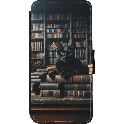 Coque iPhone 7 / 8 / SE (2020, 2022) - Wallet noir Chat livres sombres