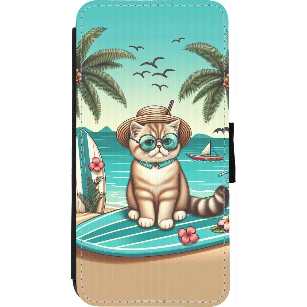 Coque iPhone 7 / 8 / SE (2020, 2022) - Wallet noir Chat Surf Style