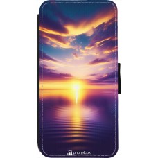 Coque iPhone 7 / 8 / SE (2020, 2022) - Wallet noir Coucher soleil jaune violet