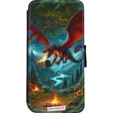 Coque iPhone 7 / 8 / SE (2020, 2022) - Wallet noir Dragon Volant Forêt Trésor