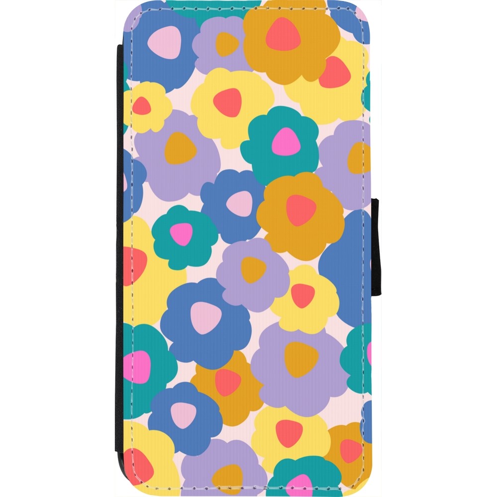 Coque iPhone 7 / 8 / SE (2020, 2022) - Wallet noir Easter 2024 flower power