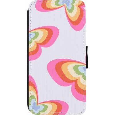 Coque iPhone 7 / 8 / SE (2020, 2022) - Wallet noir Easter 2024 rainbow butterflies