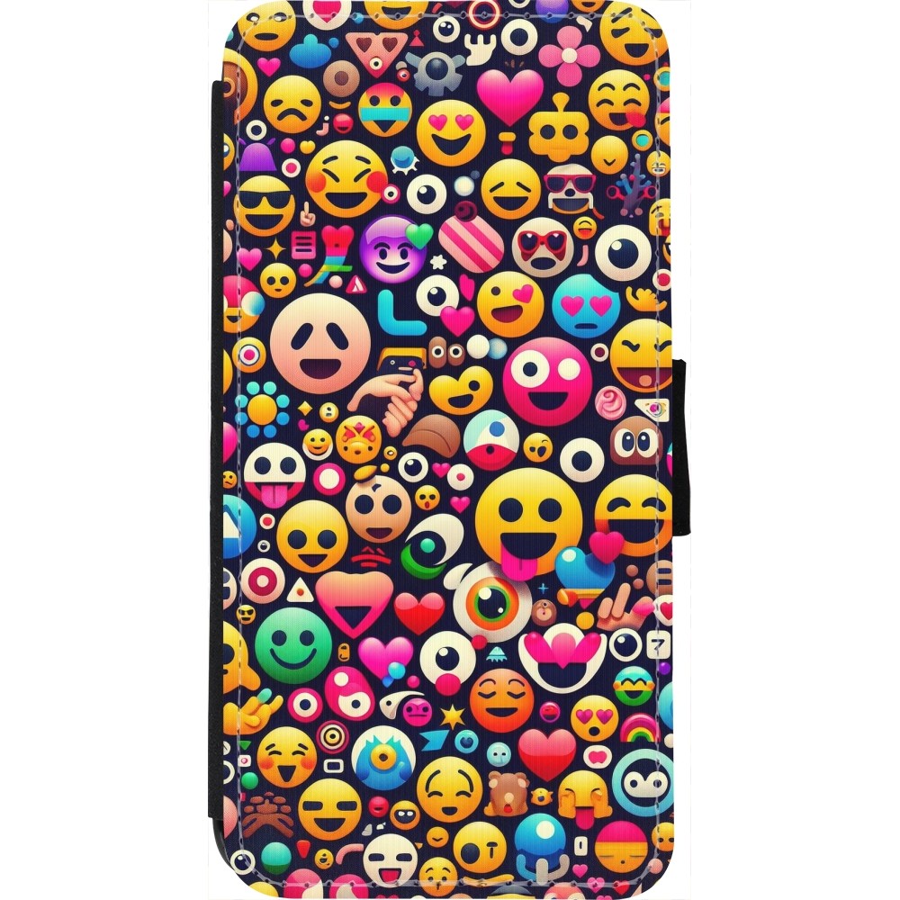 Coque iPhone 7 / 8 / SE (2020, 2022) - Wallet noir Emoji Mix Color