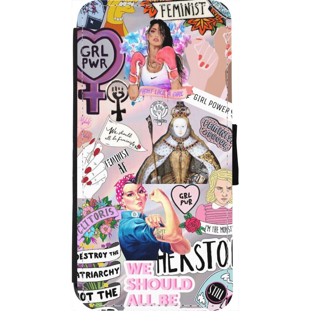 Hülle iPhone 7 / 8 / SE (2020, 2022) - Wallet schwarz Girl Power Collage