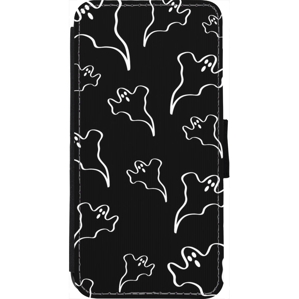 Coque iPhone 7 / 8 / SE (2020, 2022) - Wallet noir Halloween 2024 black and white ghosts