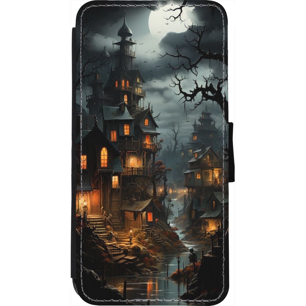 Coque iPhone 7 / 8 / SE (2020, 2022) - Wallet noir Halloween 2024 scary town