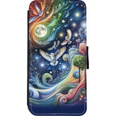 Coque iPhone 7 / 8 / SE (2020, 2022) - Wallet noir hibou volant floral