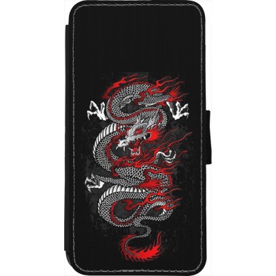 Coque iPhone 7 / 8 / SE (2020, 2022) - Wallet noir Japanese style Dragon Tattoo Red Black