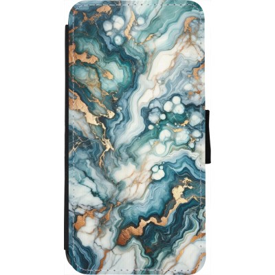 Coque iPhone 7 / 8 / SE (2020, 2022) - Wallet noir Marbre Vert Bleu Doré