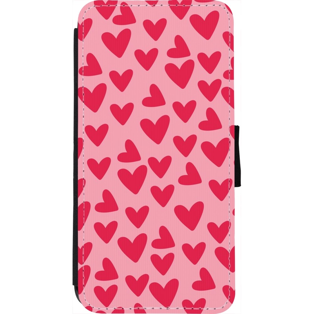 Coque iPhone 7 / 8 / SE (2020, 2022) - Wallet noir Mom 2024 petits coeurs