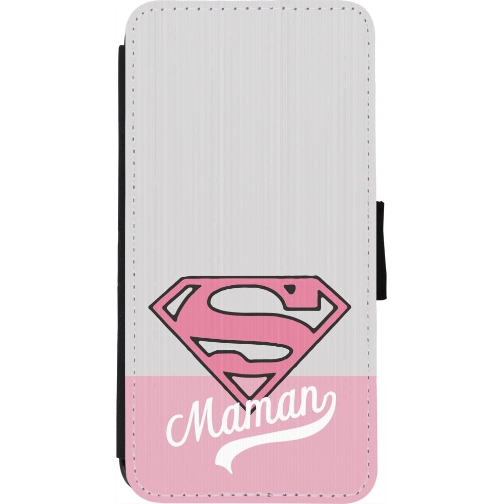 Coque iPhone 7 / 8 / SE (2020, 2022) - Wallet noir Mom 2024 Super hero maman