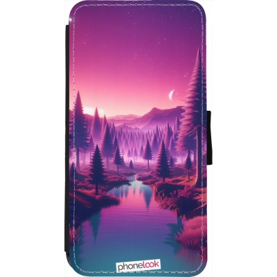 Coque iPhone 7 / 8 / SE (2020, 2022) - Wallet noir Paysage Violet-Rose