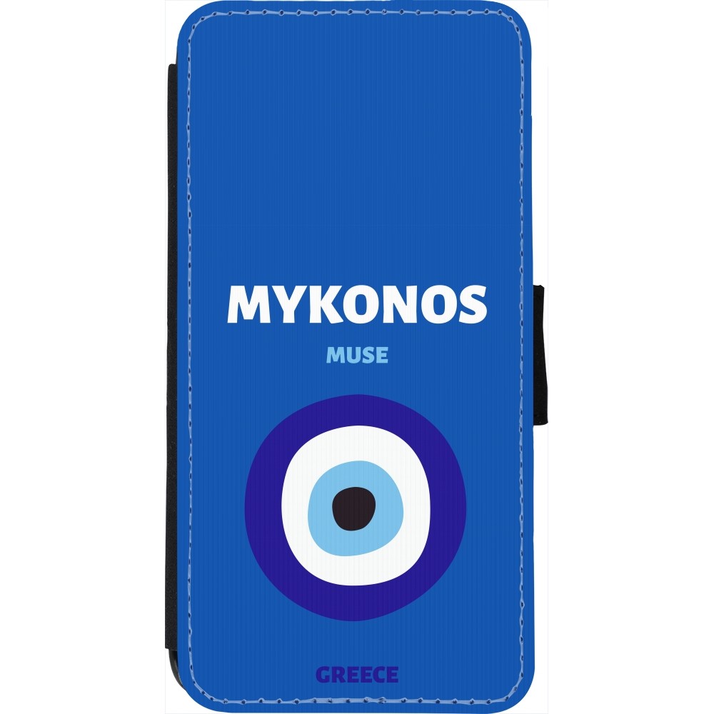 Coque iPhone 7 / 8 / SE (2020, 2022) - Wallet noir Pop Summer Destination Mykonos