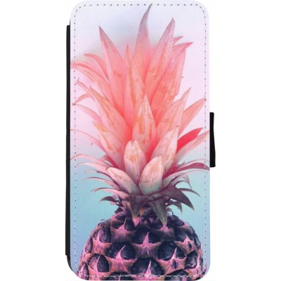 Coque iPhone 7 / 8 / SE (2020, 2022) - Wallet noir Purple Pink Pineapple