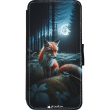 Coque iPhone 7 / 8 / SE (2020, 2022) - Wallet noir Renard lune forêt