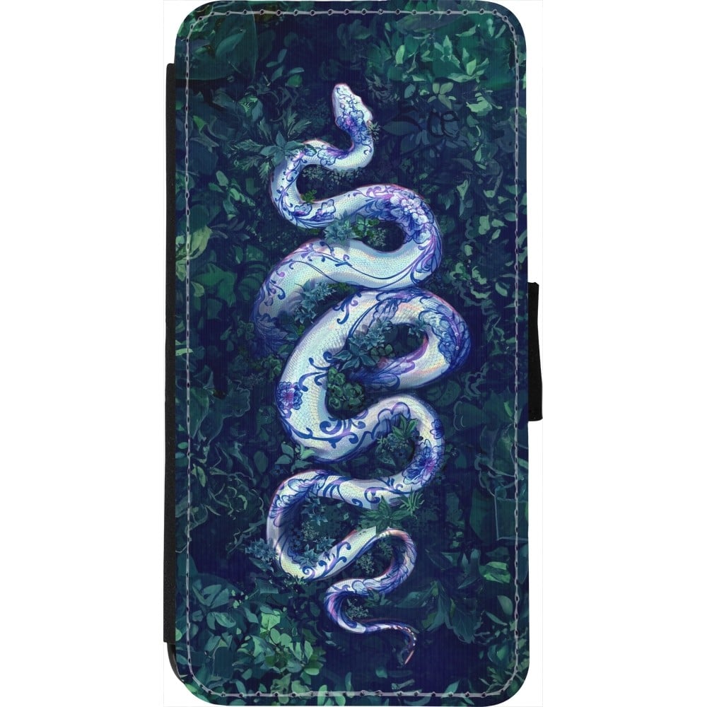 Coque iPhone 7 / 8 / SE (2020, 2022) - Wallet noir Serpent Blue Anaconda