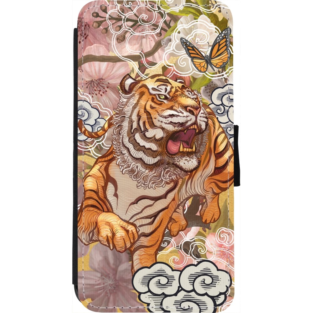 Coque iPhone 7 / 8 / SE (2020, 2022) - Wallet noir Spring 23 japanese tiger