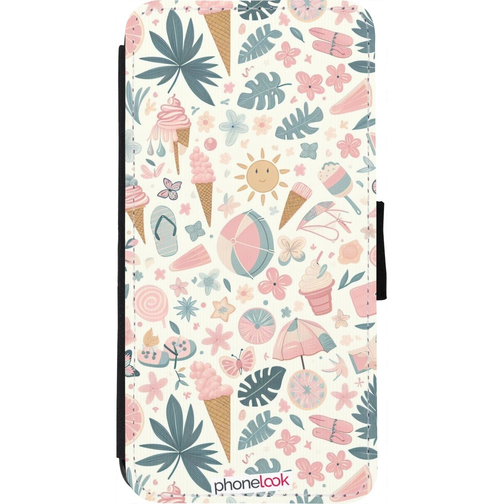 Coque iPhone 7 / 8 / SE (2020, 2022) - Wallet noir Summer Pink Pattern