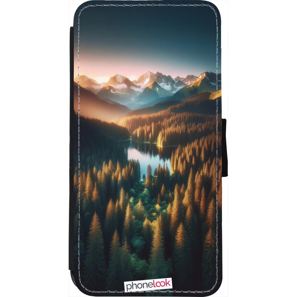 Coque iPhone 7 / 8 / SE (2020, 2022) - Wallet noir Sunset Forest Lake