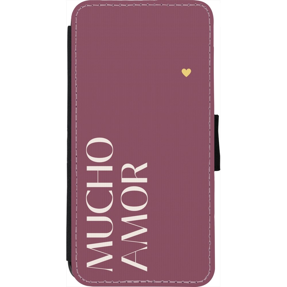 Coque iPhone 7 / 8 / SE (2020, 2022) - Wallet noir Valentine 2024 mucho amor rosado