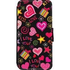 Coque iPhone 7 / 8 / SE (2020, 2022) - Wallet noir Valentine 2023 love symbols