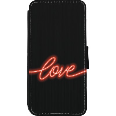 Coque iPhone 7 / 8 / SE (2020, 2022) - Wallet noir Valentine 2023 neon love