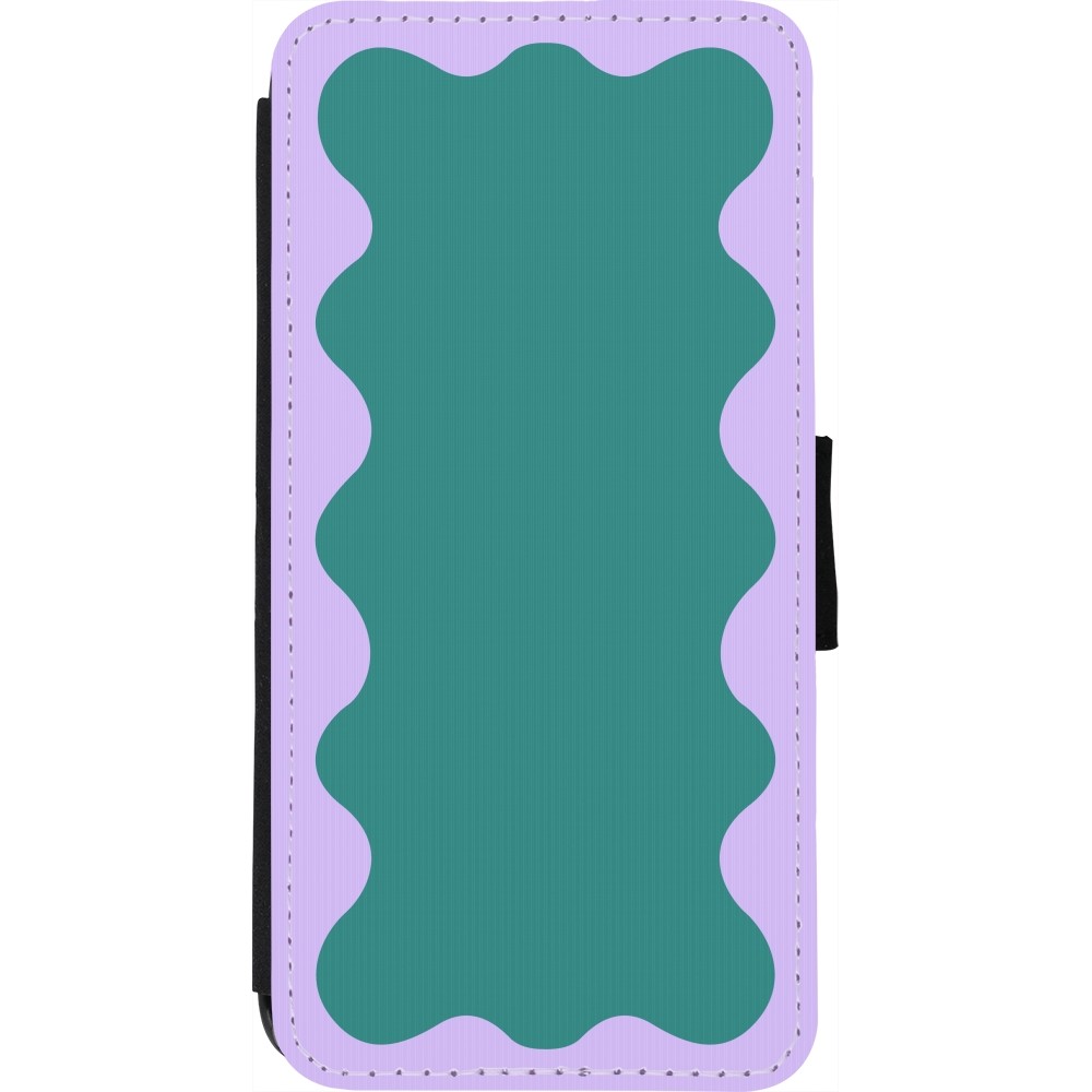 Coque iPhone 7 / 8 / SE (2020, 2022) - Wallet noir Wavy Rectangle Green Purple