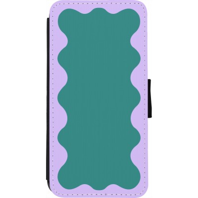 Coque iPhone 7 / 8 / SE (2020, 2022) - Wallet noir Wavy Rectangle Green Purple