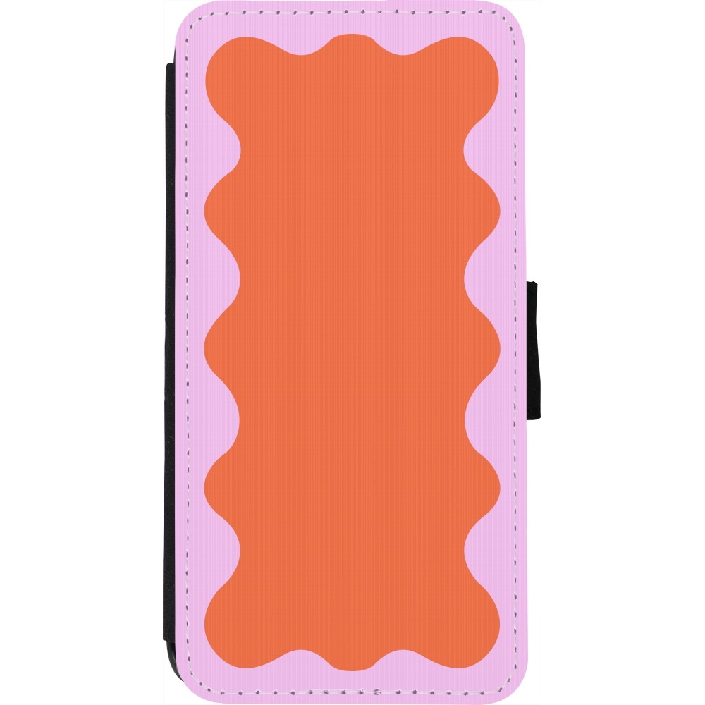 Coque iPhone 7 / 8 / SE (2020, 2022) - Wallet noir Wavy Rectangle Orange Pink