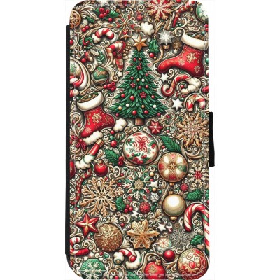 Coque iPhone 7 / 8 / SE (2020, 2022) - Wallet noir Noël 2023 micro pattern