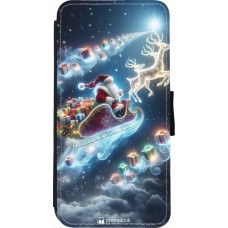 Coque iPhone 7 / 8 / SE (2020, 2022) - Wallet noir Noël 2023 Père Noël enchanté