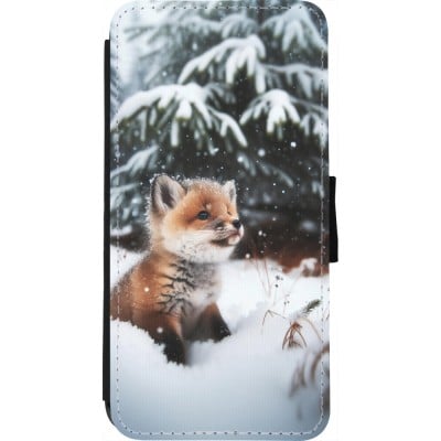 Coque iPhone 7 / 8 / SE (2020, 2022) - Wallet noir Noël 2023 Renardeau sapin