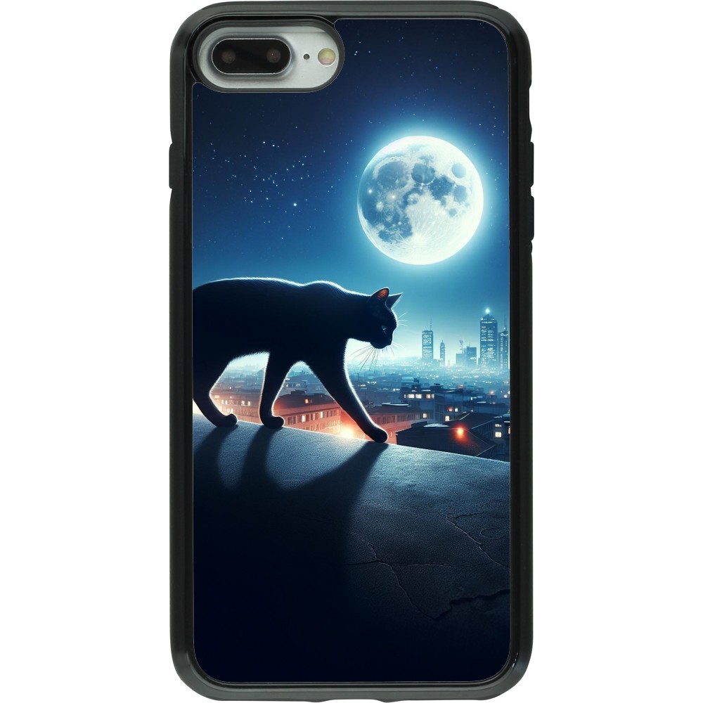 Coque iPhone 7 Plus / 8 Plus - Hybrid Armor noir Chat noir sous la pleine lune