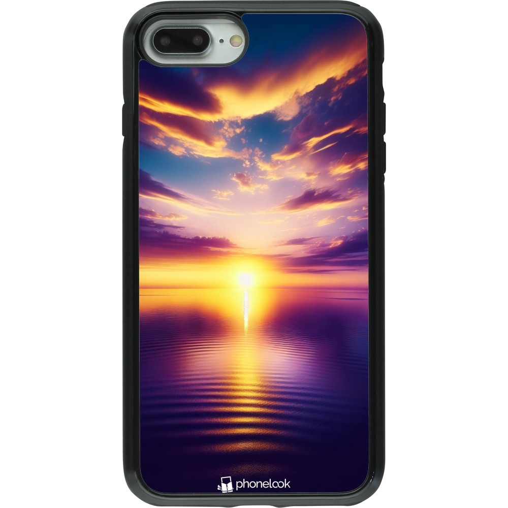 Coque iPhone 7 Plus / 8 Plus - Hybrid Armor noir Coucher soleil jaune violet