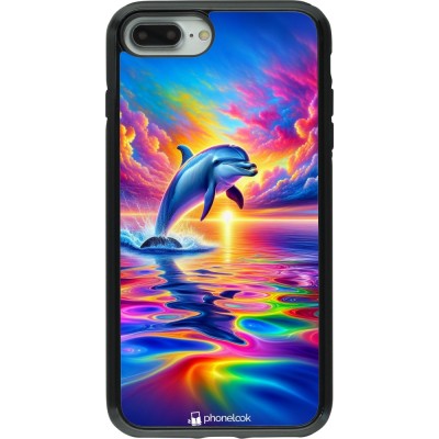 Coque iPhone 7 Plus / 8 Plus - Hybrid Armor noir Dauphin arc-en-ciel heureux