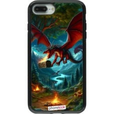 Coque iPhone 7 Plus / 8 Plus - Hybrid Armor noir Dragon Volant Forêt Trésor