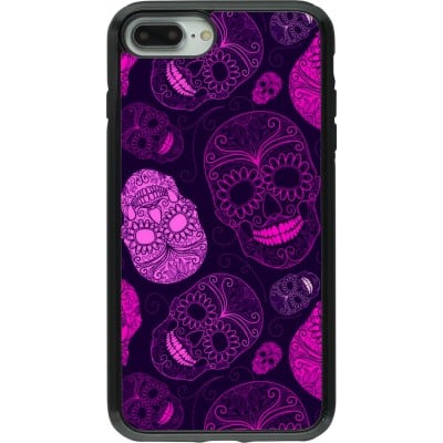 Coque iPhone 7 Plus / 8 Plus - Hybrid Armor noir Halloween 2023 pink skulls