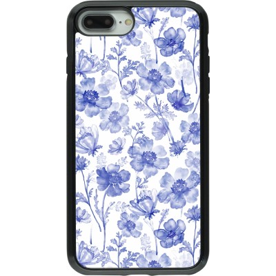 Coque iPhone 7 Plus / 8 Plus - Hybrid Armor noir Spring 23 watercolor blue flowers