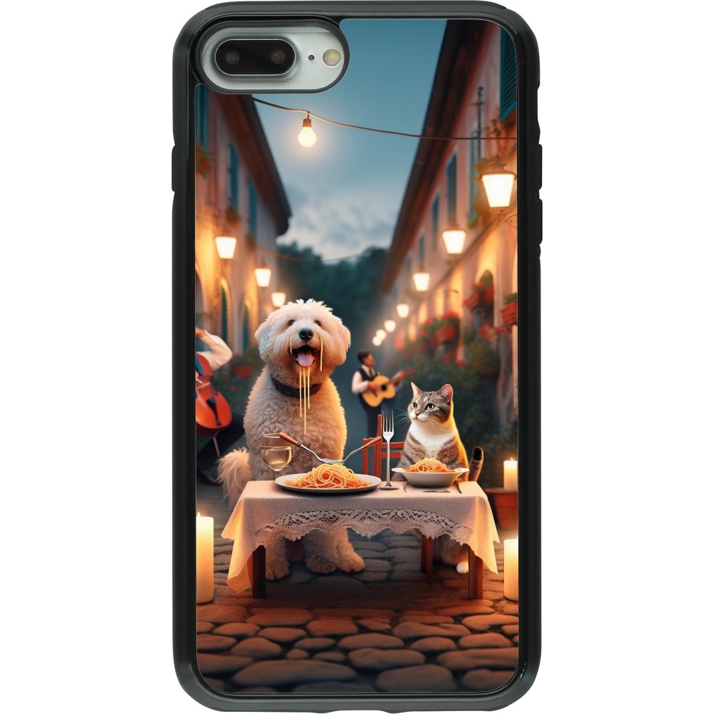 Coque iPhone 7 Plus / 8 Plus - Hybrid Armor noir Valentine 2024 Dog & Cat Candlelight