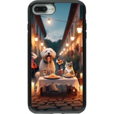 Coque iPhone 7 Plus / 8 Plus - Hybrid Armor noir Valentine 2024 Dog & Cat Candlelight