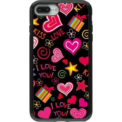 Coque iPhone 7 Plus / 8 Plus - Hybrid Armor noir Valentine 2023 love symbols